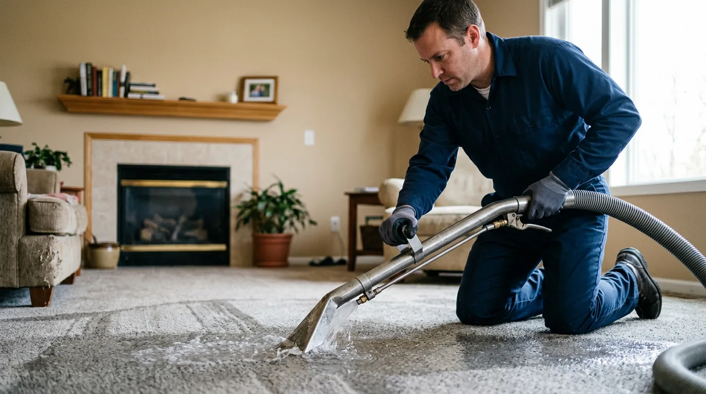 Water damage restoration technician working near Hutchinson, KS